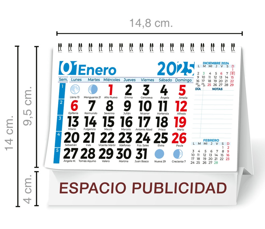 Calendario sobremesa Wire-O pequeño 14,8 cm