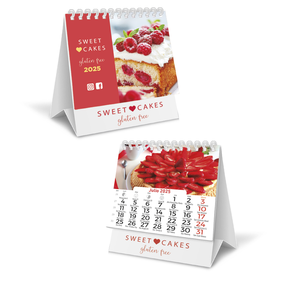 [P-8014.01] Calendario sobremesa Wire-O mini 9,7 cm. Personalizado. (Mensual 7 H, Blanco, Con publicidad en peana)
