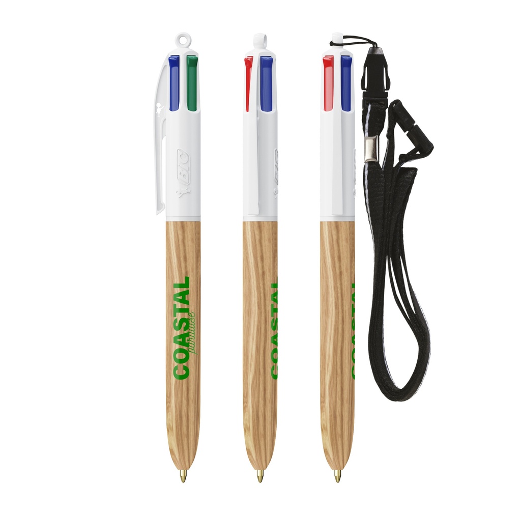 [3460001064] Bolígrafo BIC® 4 Colores Estilo Madera con Cordón