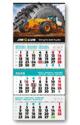 Calendario pared faldilla 3 meses vista personalizado (33,5 cm, Envarillado, Grapado, Entera, Cat. 1 3 Meses vista (Nacional: Castellano, Catalán, Vasco y Gallego), Sin plastificado, Sin sobre)
