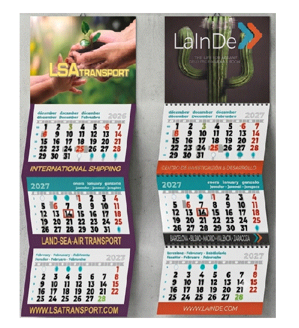Calendario pared faldilla 3 meses vista personalizado