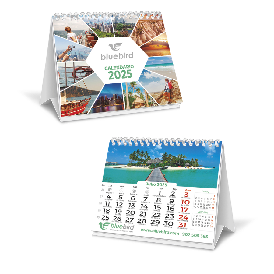 [P-8023-7hN01] Calendario sobremesa Wire-O alto 16,5 cm. Personalizado. (Mensual 7 H, Sin hoja extra, Blanco)