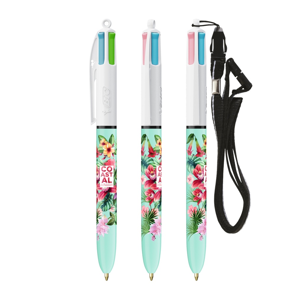 Bolígrafo BIC® Fashion de 4 colores con cordón de seguridad (Color-Blanco-01-Opaco)