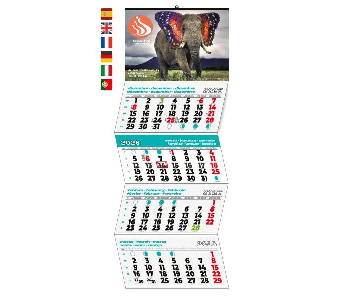 Calendario pared faldilla 4 meses vista personalizado