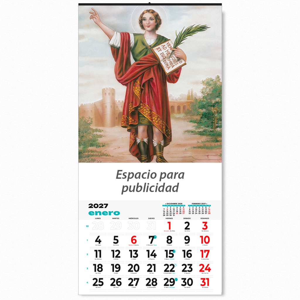 [CP335LEA2.001.12] Calendario pared 33,5 cm. de edición (001- San Pancracio, Ref. 12 Faldilla 33,5 cm  Bimensual)
