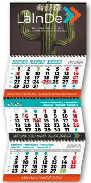 Calendario pared faldilla 3 meses vista con publicidad entre faldillas personalizado  ****SOPORTE IMPRESO PRUEBA****