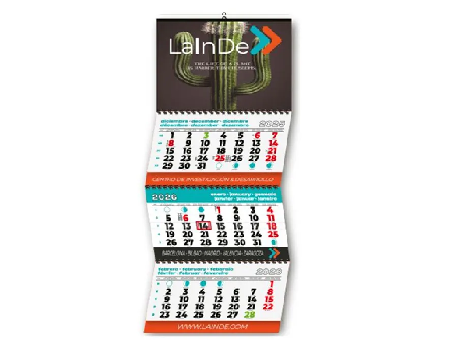 Calendario pared faldilla 3 meses vista personalizado  ****SOPORTE IMPRESO PRUEBA****