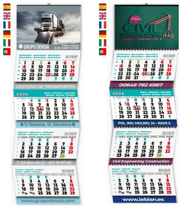 Calendario pared faldilla 4 meses vista personalizado *****SOPORTE IMPRESO PRUEBA ******* (copia)